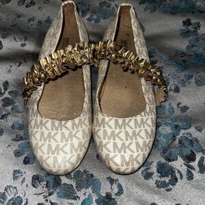 Michael Kors Cream and Gold Flats with Signature MK Design